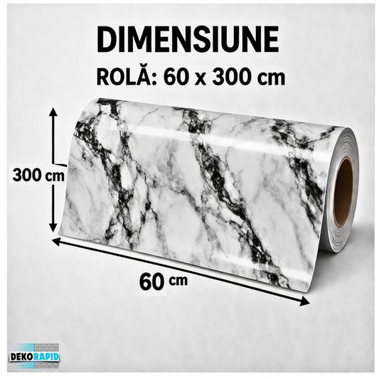 Autocolant Marmură Aluminizat - 60x300cm (Alb Granit)