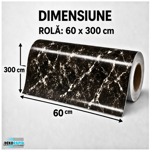 Autocolant Marmură Aluminizat - 60x300cm (Negru Marmura)