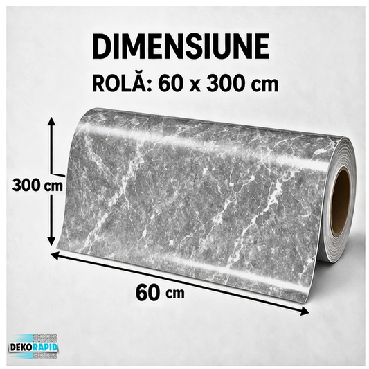 Autocolant Marmură Aluminizat - 60x300cm (Gri Granit)