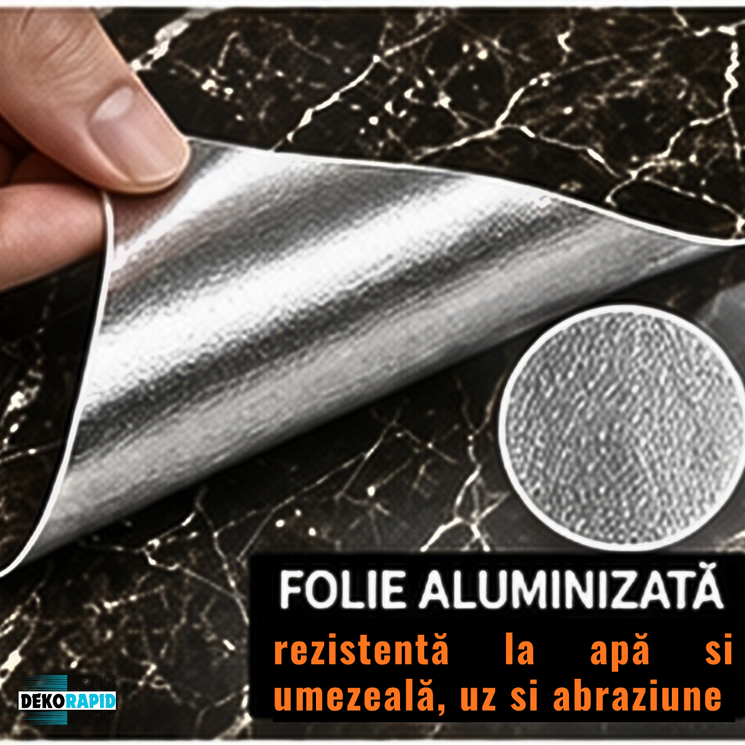 Autocolant Mobilă Aluminizat - 60x300cm (Negru Marmura)