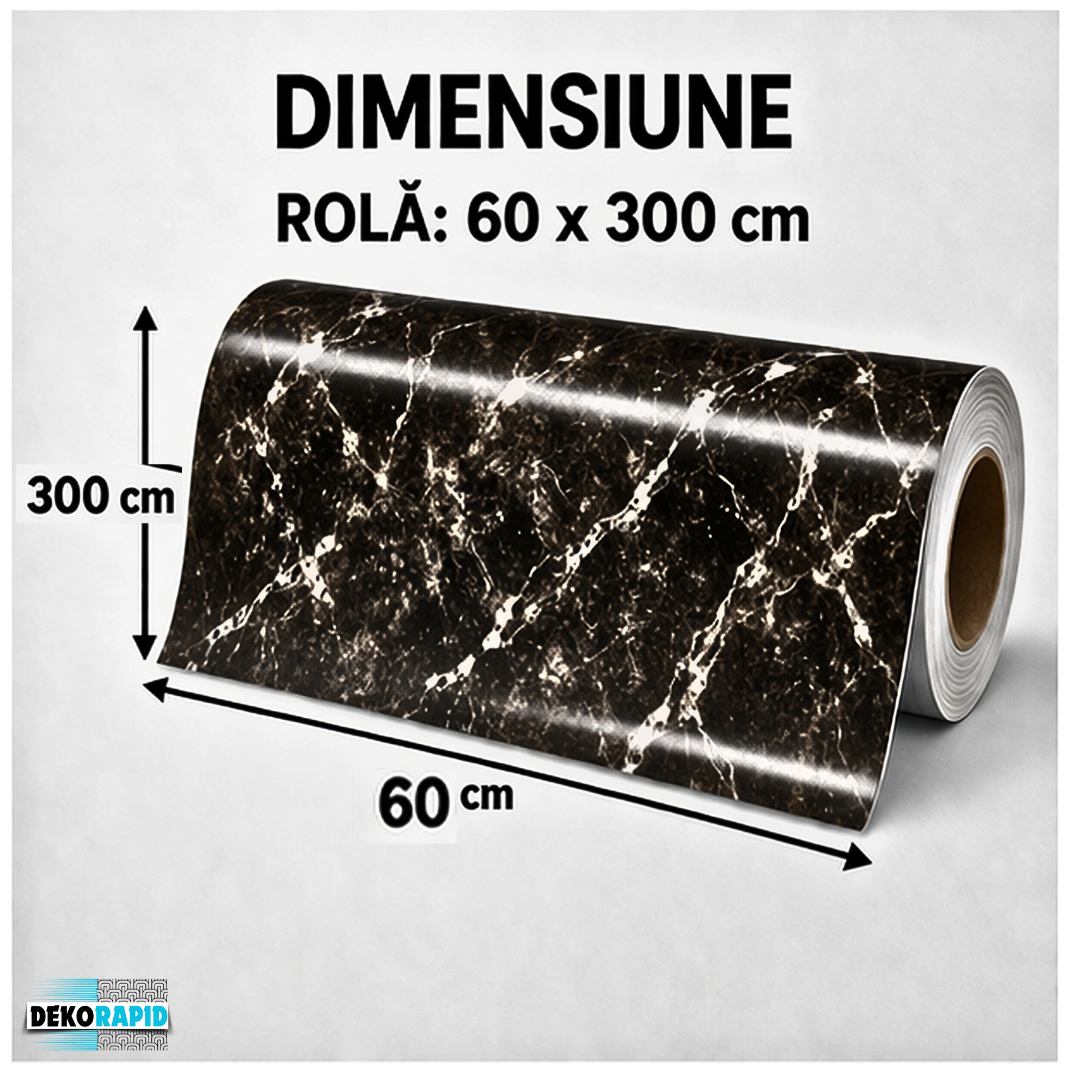 Autocolant Mobilă Aluminizat - 60x300cm (Negru Marmura)