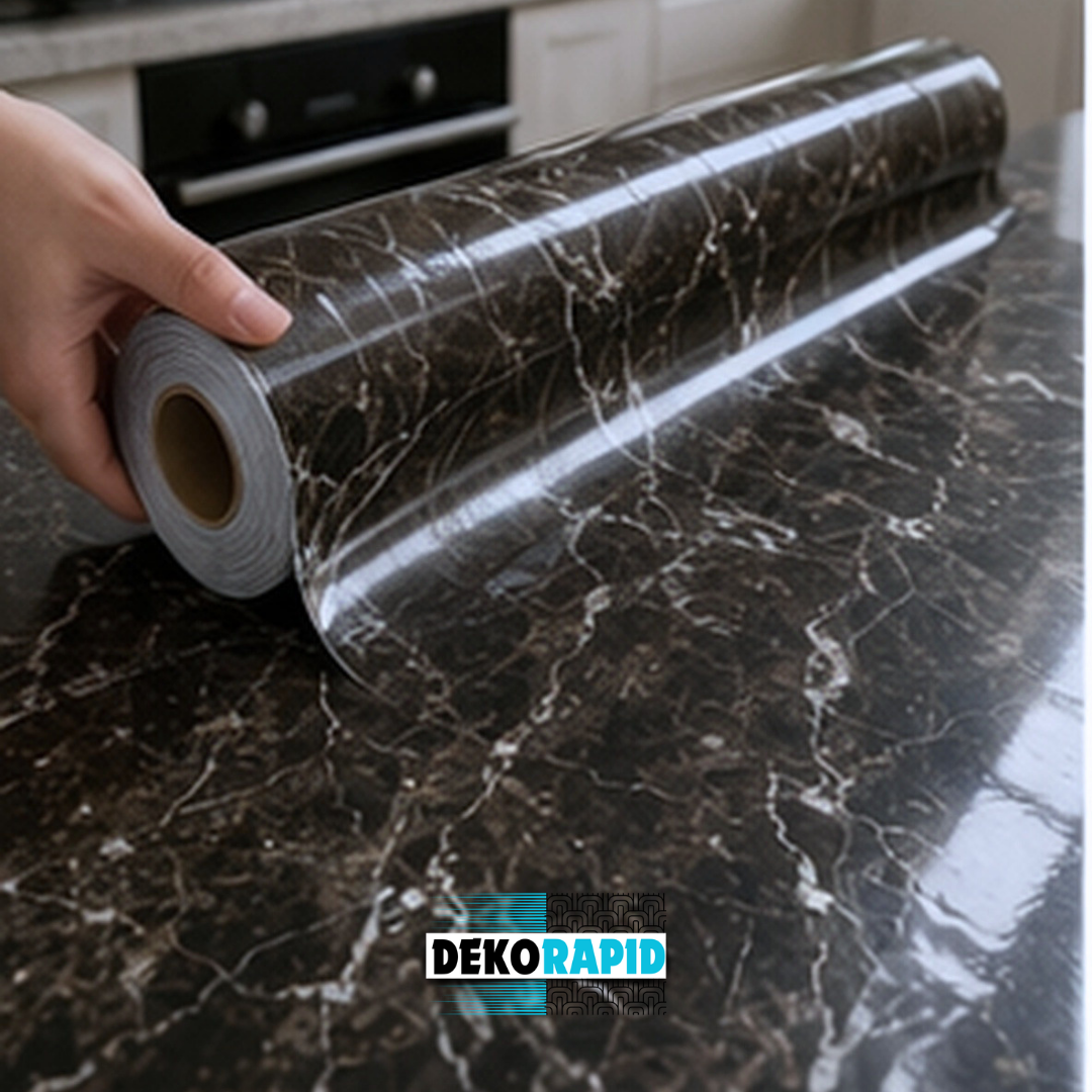 Autocolant Mobilă Aluminizat - 60x300cm (Negru Marmura)
