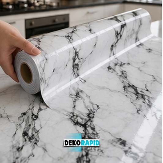 Autocolant Marmură Aluminizat - 60x300cm (Alb Granit)