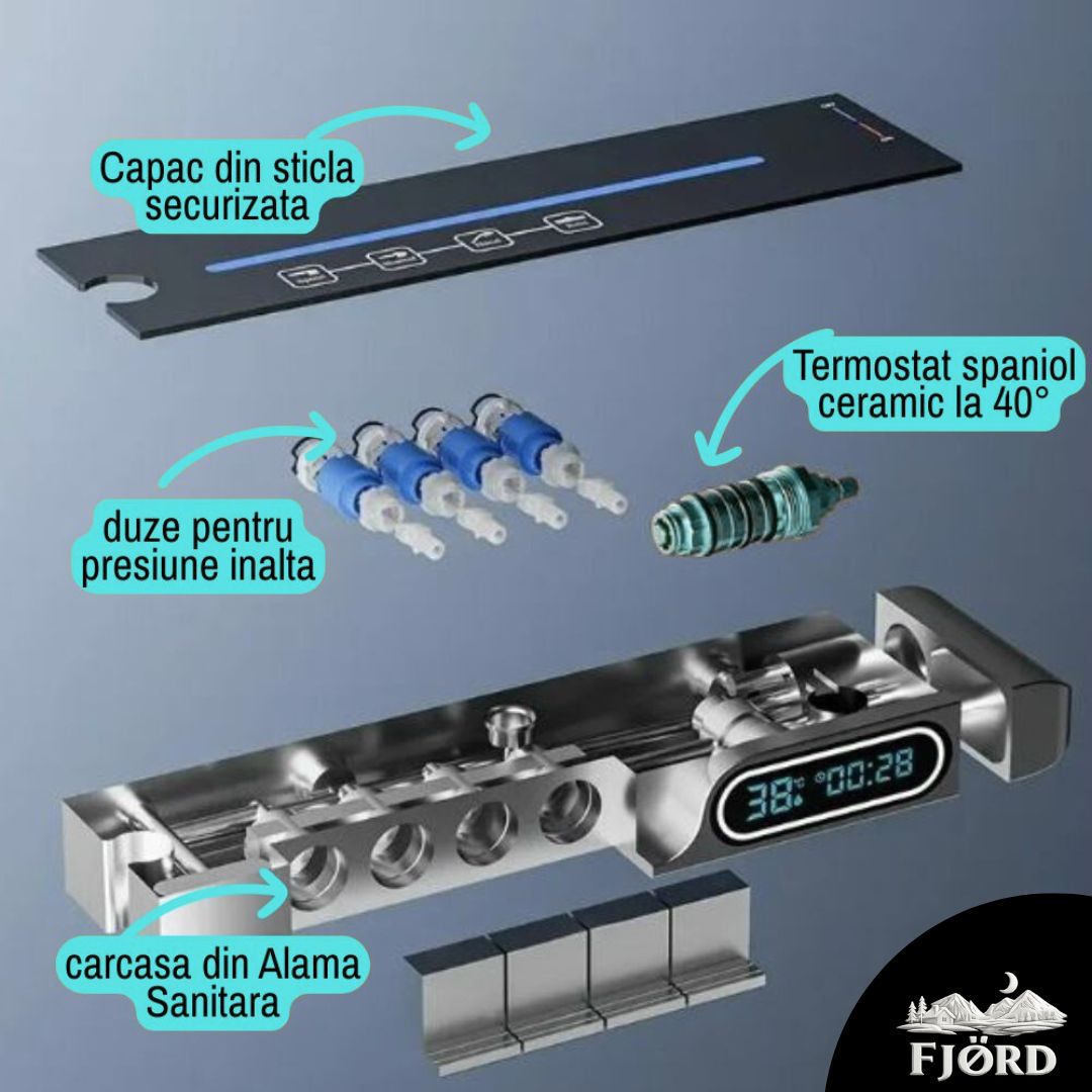 Coloană duș FJÖRD din Alamă Sanitară - afisaj digital, efect de ploaie, 6 functii
