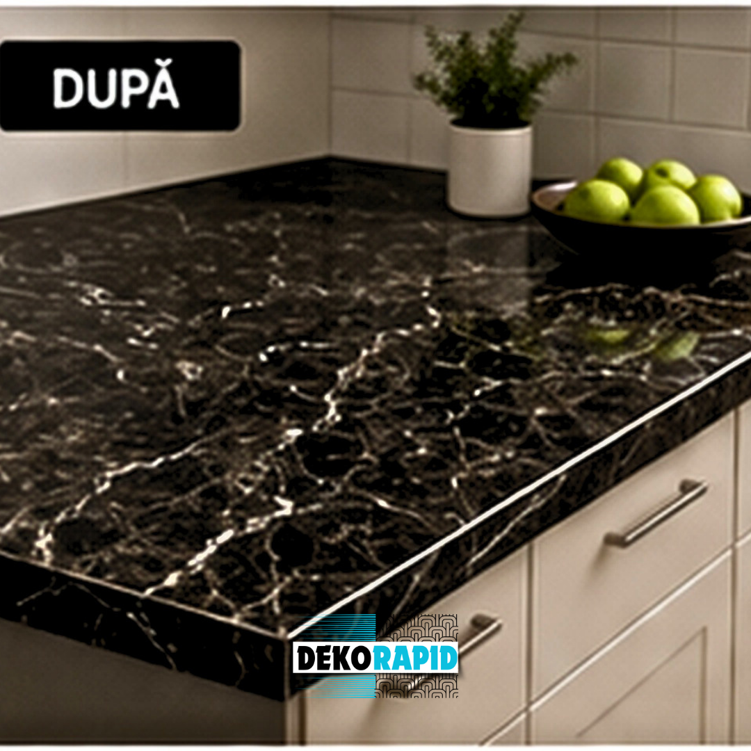 Autocolant Mobilă Aluminizat - 60x300cm (Negru Marmura)