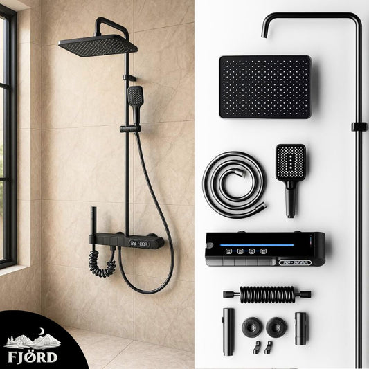 Coloană duș FJÖRD din Alamă Sanitară - afisaj digital, efect de ploaie, 6 functii